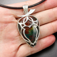 Bloodstone unisex tribal tattoo motif silver pendant necklace