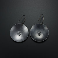 Keum Boo oxidized silver round earrings, Yin-Yang motif