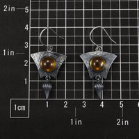 Round citrine cab earrings, oxidized silver earrings