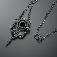 Art deco style necklace with a round amethyst and Keum Boo scrolls