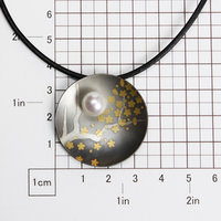Round Keum Boo oxidized silver pendant necklace of falling plum blossoms with Ak
