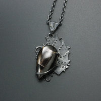 Hypersthene oxidized silver Goth pendant necklace, steampunk necklace