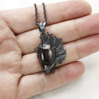 Hypersthene oxidized silver Goth pendant necklace, steampunk necklace