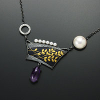 Japanese bush clovers and a full moon necklace