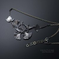 Oxidized silver and Keum Boo ginkgo leaf necklace