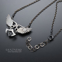 Angel winged demon oxidized silver pendant necklace