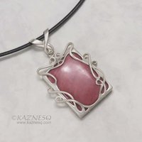 Pink stone Art Nouveau style silver pendant necklace