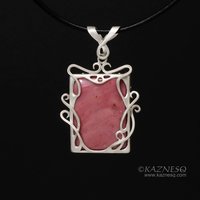 Pink stone Art Nouveau style silver pendant necklace