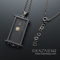 (C) KAZNESQ: Camellia pendant necklace of heat patinaed copper and silver