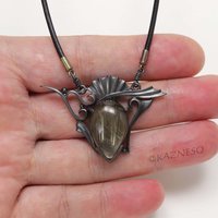 (C) KAZNESQ: Rutilated quartz oxidized silver Goth necklace