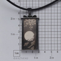 (C) KAZNESQ: apanese art Keum Boo silver pendant necklace of Koi pond, the moon,
