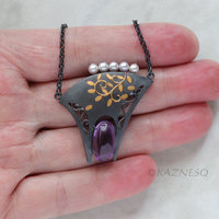 (C) KAZNESQ: Japanese bush clover Keum Boo pendant necklace with amethyst