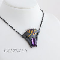 (C) KAZNESQ: Japanese bush clover Keum Boo pendant necklace with amethyst
