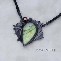 (C) KAZNESQ: Green labradorite dragon motif oxidized silver necklace