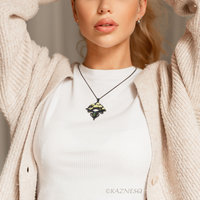 (C) KAZNESQ: Fan shape Pine Tree motif oxidized silver pendant necklace featurin