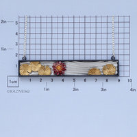 Water Lily and Water Pattern Rectangle Necklace with Keum Boo and Red Patina Copper