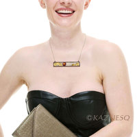 Water Lily and Water Pattern Rectangle Necklace with Keum Boo and Red Patina Copper