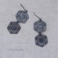 Japanese Traditional Hemp Leaf design oxidized silver and Kuem Boo Earrings
