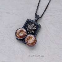 Lotus motif Alexandrite copper and silver rectangle pendant necklace