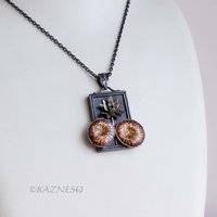 Lotus motif Alexandrite copper and silver rectangle pendant necklace