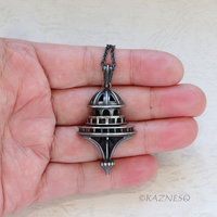 Domed Architecture motif Oxidized Silver Pendant Necklace