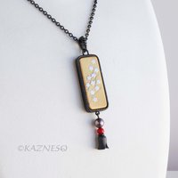 Japanese-Inro-Inspired Black & Gold Pendant with Keum Boo Plum Blossom Design 
