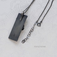 Morning glory Rectangle Art Pendant of Oxidized Silver and Fine Gold Foil