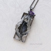Dimensional Scottish Thistle Pendant - Oxidized Sterling Silver with Amethyst