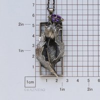 Dimensional Scottish Thistle Pendant - Oxidized Sterling Silver with Amethyst
