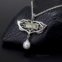Vintage-Style Art Nouveau Silver Necklace with Rutilated Quartz and Baroque Pearl drop 