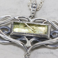 Vintage-Style Art Nouveau Silver Necklace with Rutilated Quartz and Baroque Pearl drop 