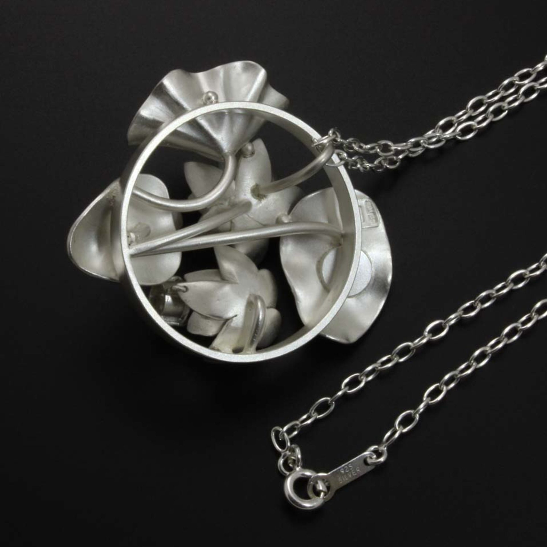 SOLD: Lotus pendant, silver pendant with opal, quartz, and cultured pearl.