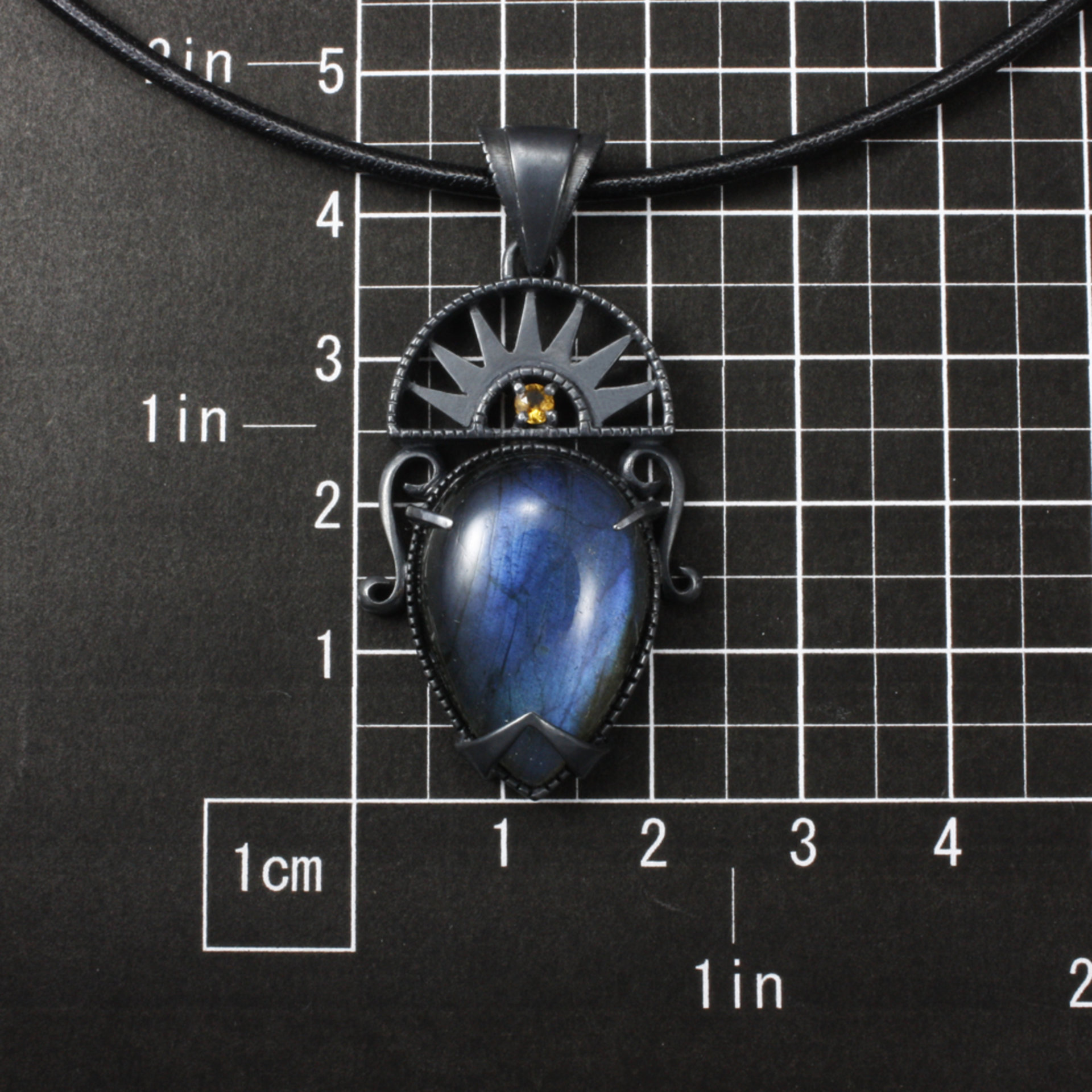 Sold: Labradorite pendant necklace, oxidized silver pendant necklace, Art Deco pendant necklace, Goth pendant necklace