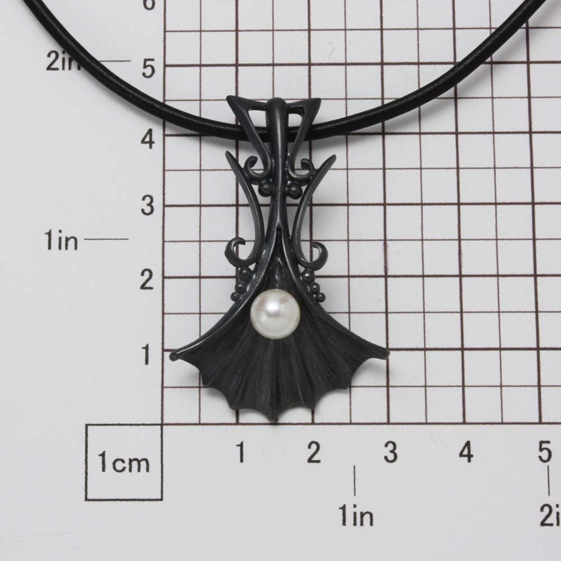 Ginkgo motif goth oxidized silver pendant