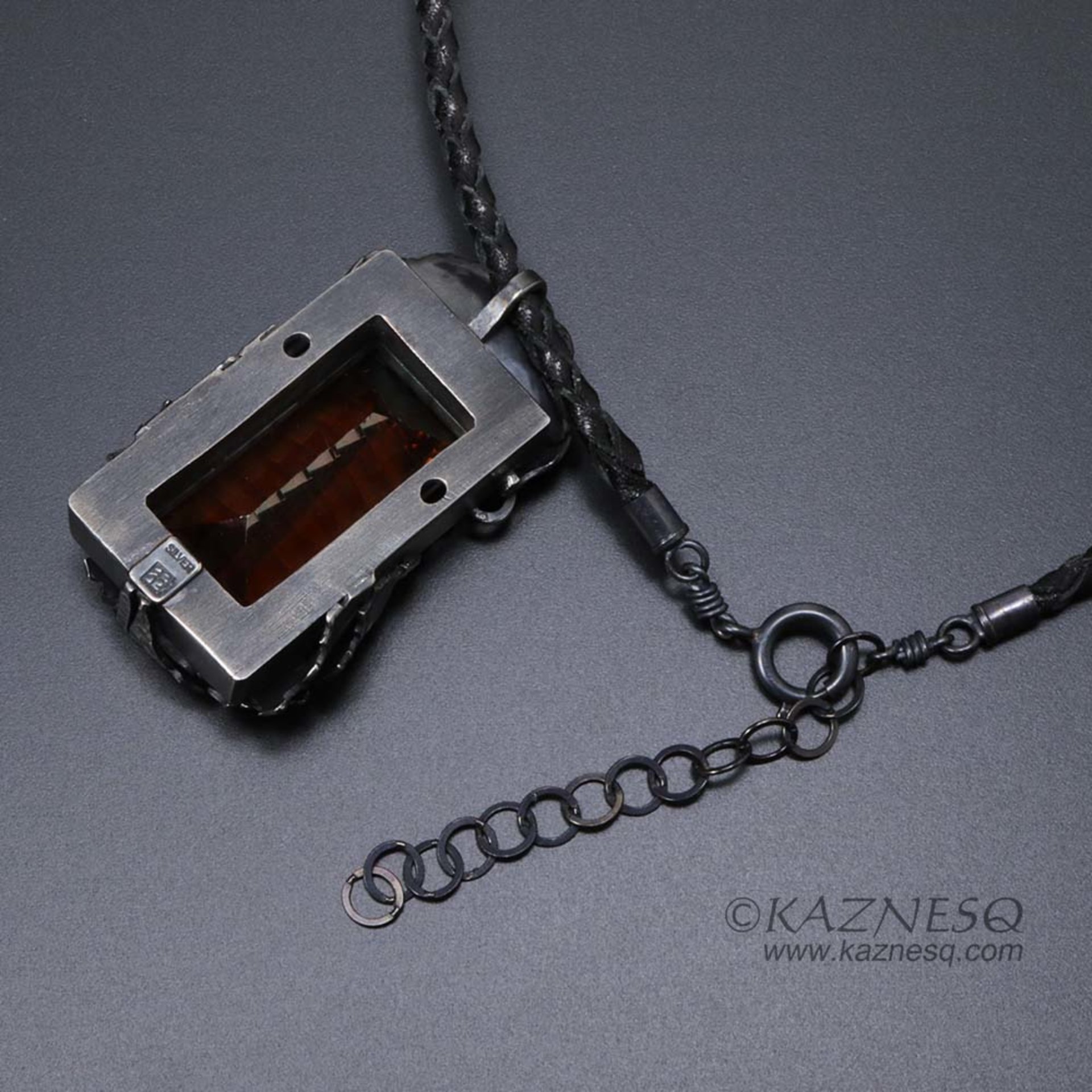 Orange mystique quartz goth oxidized silver pendant necklace