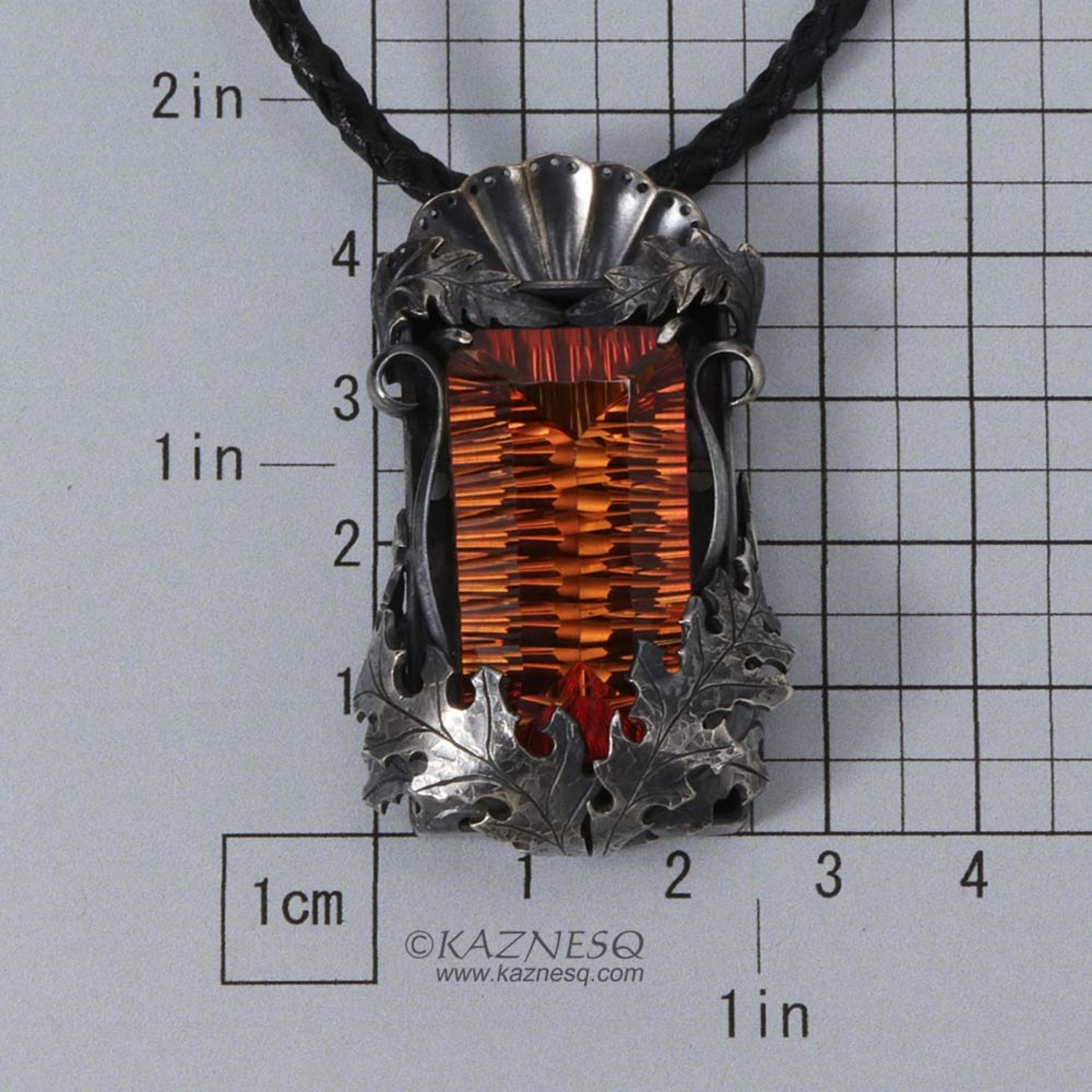 Orange mystique quartz goth oxidized silver pendant necklace