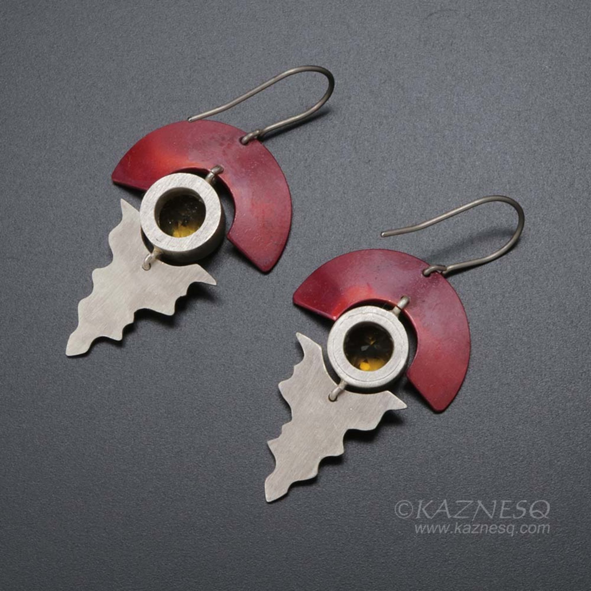 Sunset earrings featuring Japanese patina Hido and Keum Boo