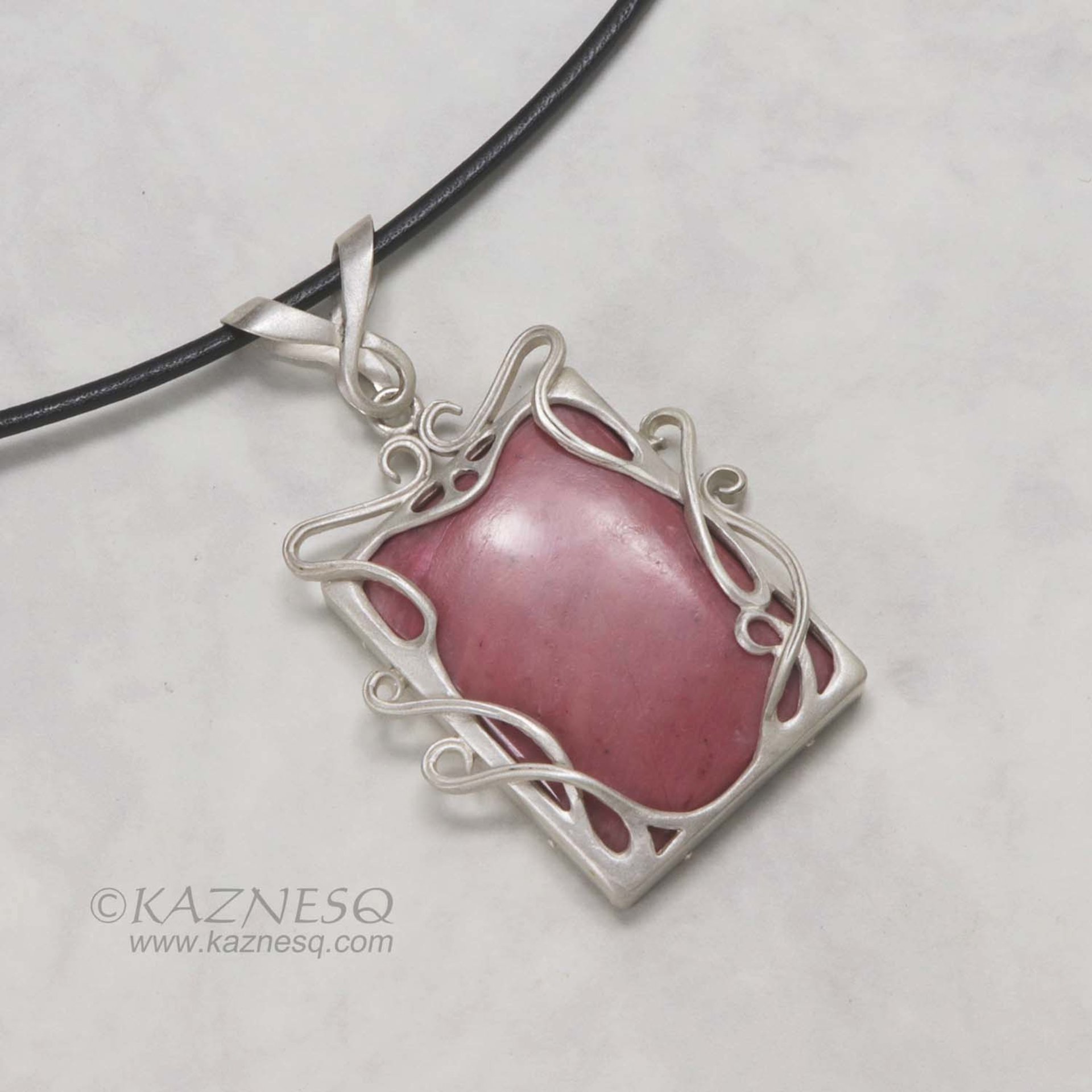 Pink stone Art Nouveau style silver pendant necklace