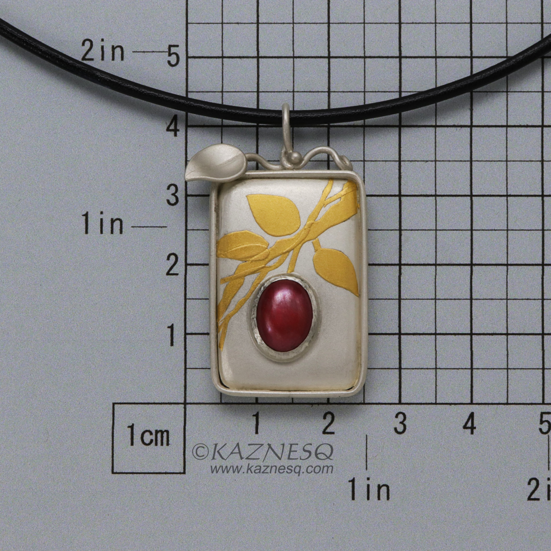 (C) KAZNESQ: Japanese red patina Hido and Keum Boo pendant of akebi
