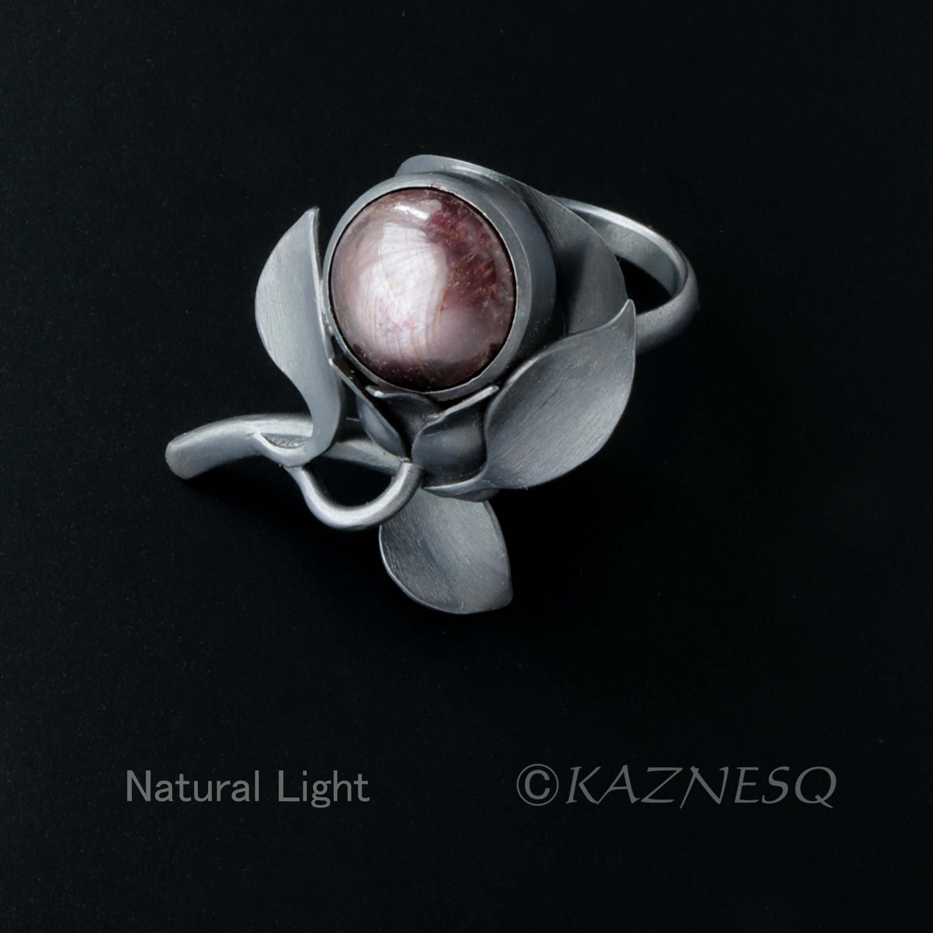 (C) KAZNESQ: Asterism brown stone nature inspired flower and leaf ring