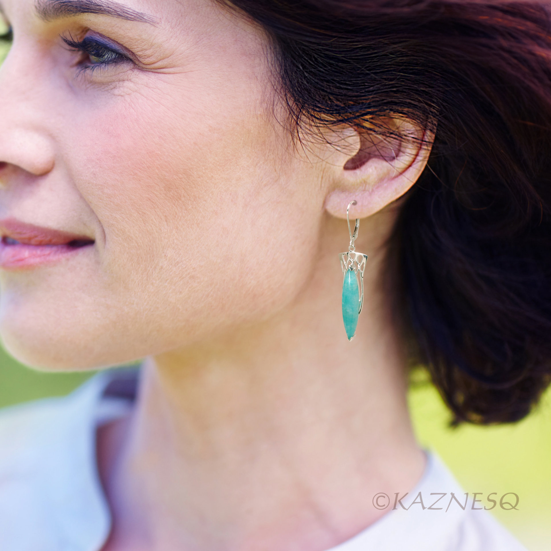 (C) KAZNESQ: Art Nouveau style Amazonite Silver Drop Earrings