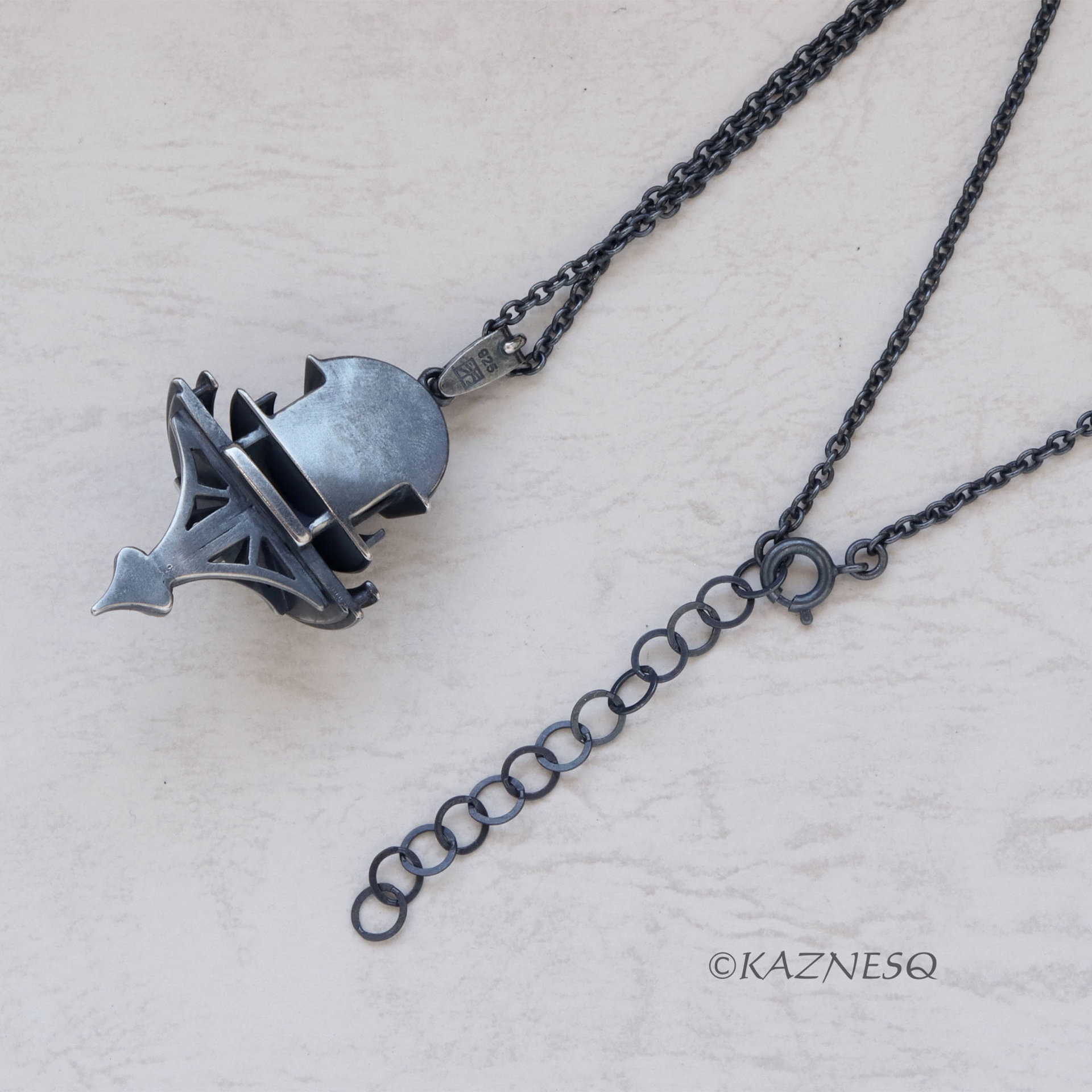 Domed Architecture motif Oxidized Silver Pendant Necklace