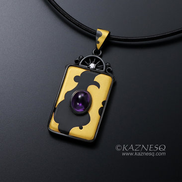 (C) KAZNESQ: Abstract Kuem Boo and amethyst rectangle oxidized silver pendant