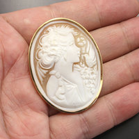 Vintage Shell cameo hand carved by an artist with gold frame(C2)