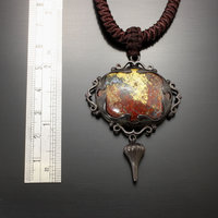 SOLD: Gold foil applied stone and Japanese patinaed sterling pendant