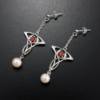 SOLD: Art Nouveau style earrings with vivid red sapphire