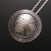 SOLD: Leaf motif silver Keum Boo round pendant