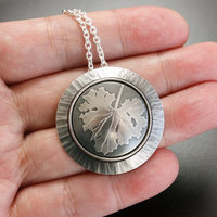 SOLD: Leaf motif silver Keum Boo round pendant