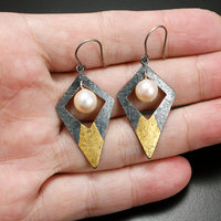 SOLD: Diamond shape Keum Boo pearl earrings
