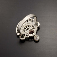 Sold: Pink tourmaline and cultured pearl ring of fan motif